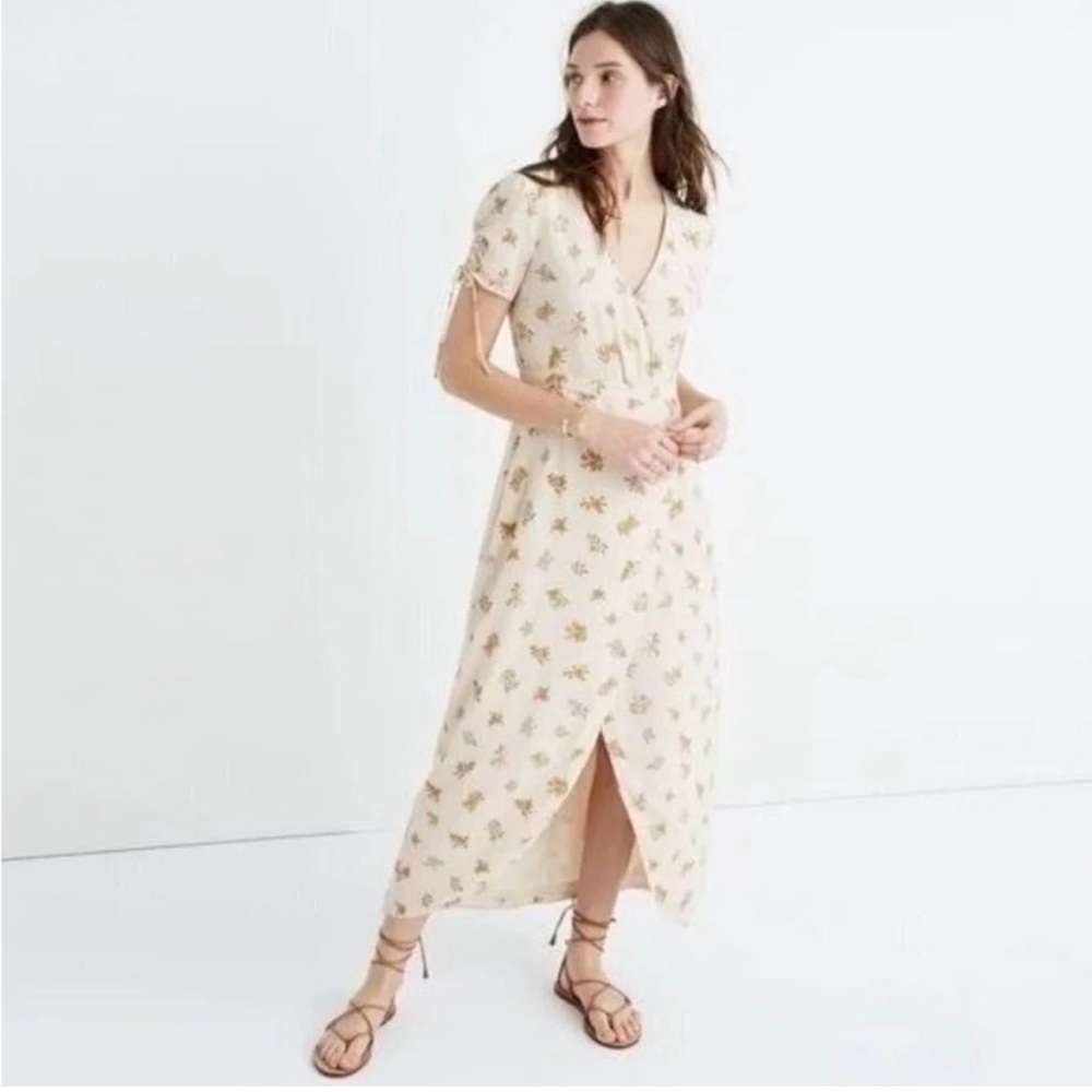Madewell Magdalena Cream Short Sleeve Floral Maxi Dress Size 2